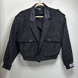 (P2)Florenzi vintage wool jacket with leather collar and shoulder pads, size L,W